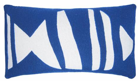 Judy Ross Textiles Hand-Embroidered Chain Stitch Boca 14x24 Throw Pillow marine/cream